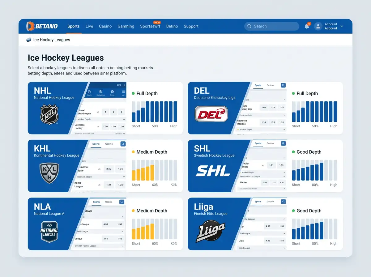 Betano Eishockey Angebotstiefe 2026 – Ligaabdeckung NHL DEL KHL SHL NLA Liiga für deutsche Spieler