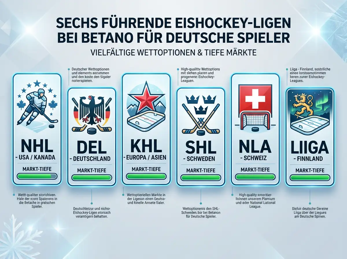 Betano Eishockey Ligaauswahl – NHL DEL KHL SHL NLA und Liiga Wettmärkte für deutsche Spieler 2026