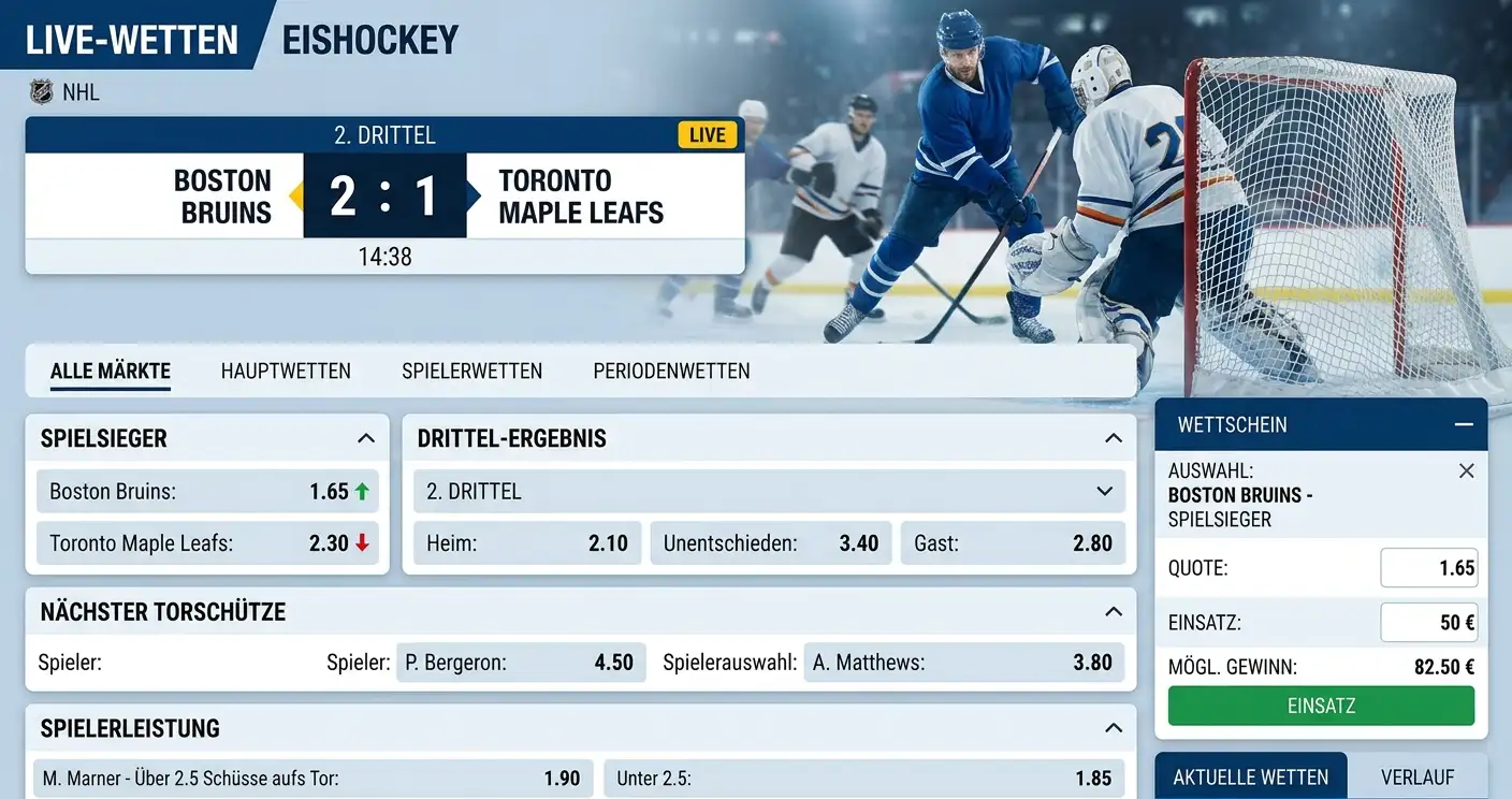 Betano Eishockey Live-Wetten Märkte – In-Play-Quoten NHL DEL und Echtzeit-Wettoptionen 2026