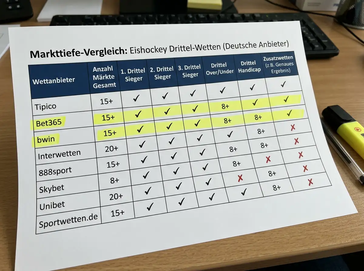 Vergleich der Markttiefe für Eishockey-Drittelergebnis-Wetten bei verschiedenen deutschen Sportwettenanbietern