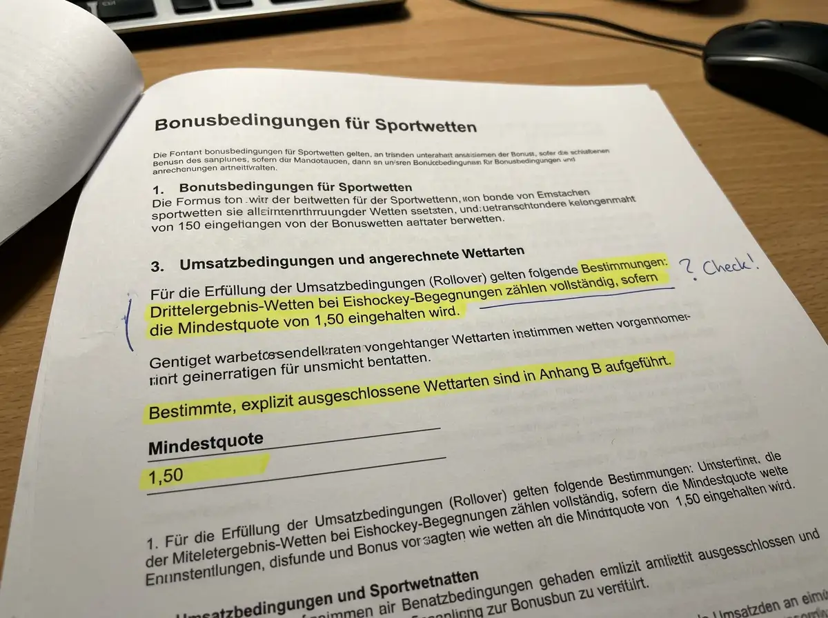 Bonusbedingungen für Eishockey-Drittelergebnis-Wetten – Rollover und Mindestquoten bei GGL-Anbietern
