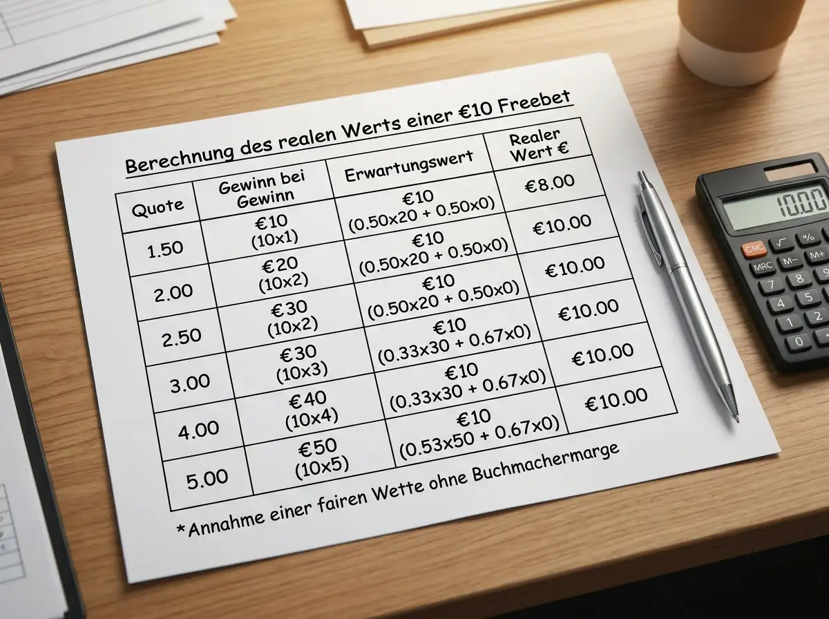 Rechenbeispiel zum realen Wert einer Eishockey-Freiwette bei verschiedenen Quoten – Freebet-Wertanalyse