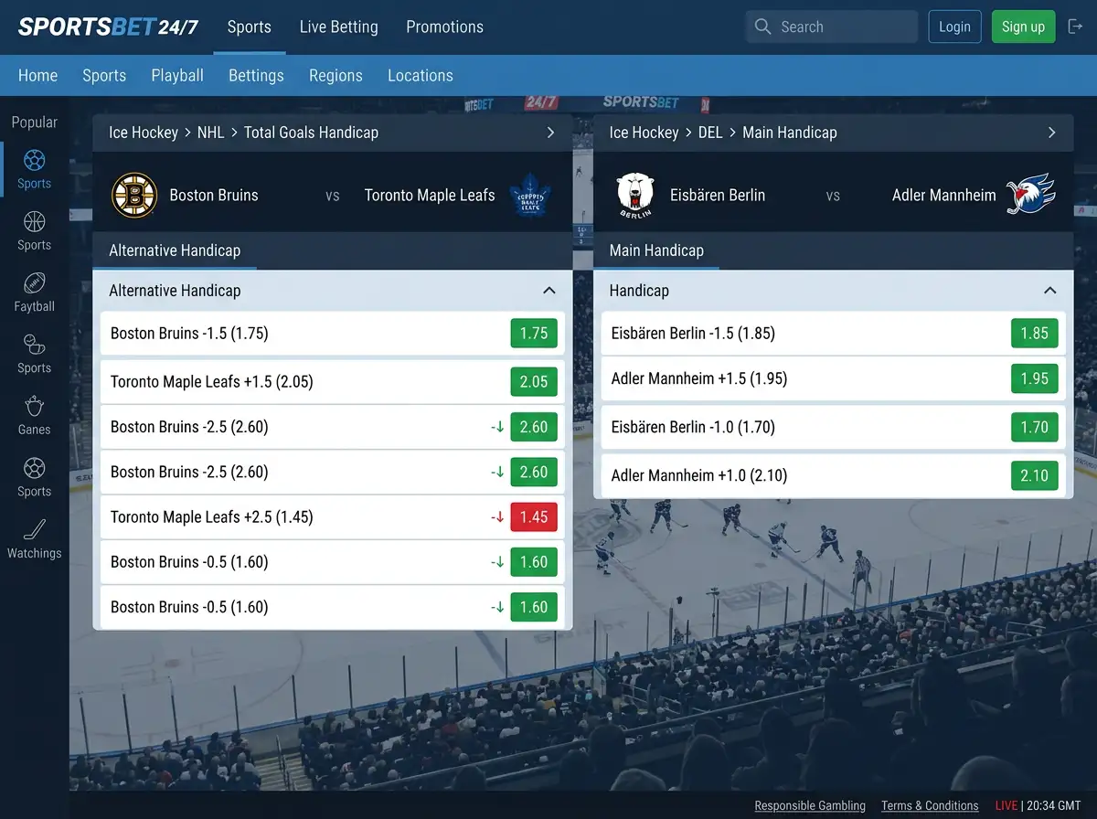 Anbietervergleich tiefe Handicap-Wettmärkte Eishockey NHL DEL KHL für deutsche Spieler