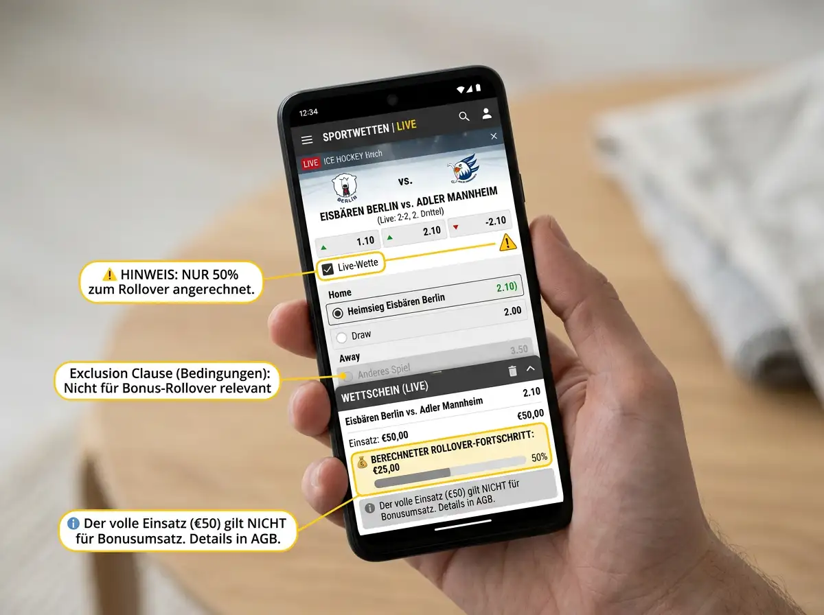 Bonusbedingungen Live-Wetten Eishockey – Einschränkungen beim Rollover für In-Play-Wetten erklärt