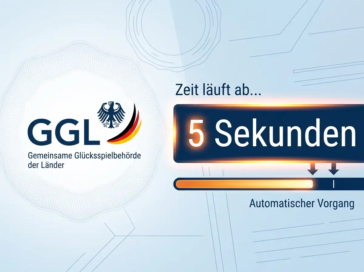 GGL-Logo und Countdown-Darstellung der 5-Sekunden-Regel für Live-Wetten im deutschen Sportwettenmarkt