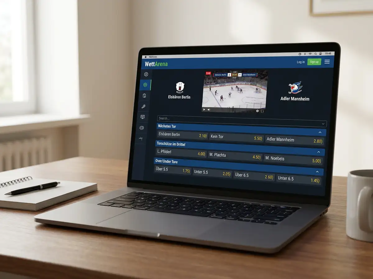 Übersicht der verfügbaren Eishockey-Live-Wettmärkte auf einer deutschen Sportwetten-Plattform