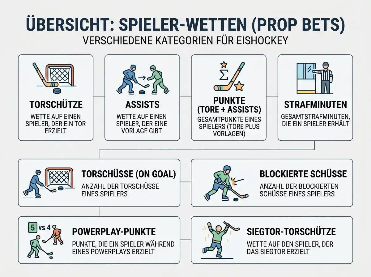 Übersicht der Spielerstatistik-Wettmärkte beim Eishockey – Prop Bets, Torschützen und Assists