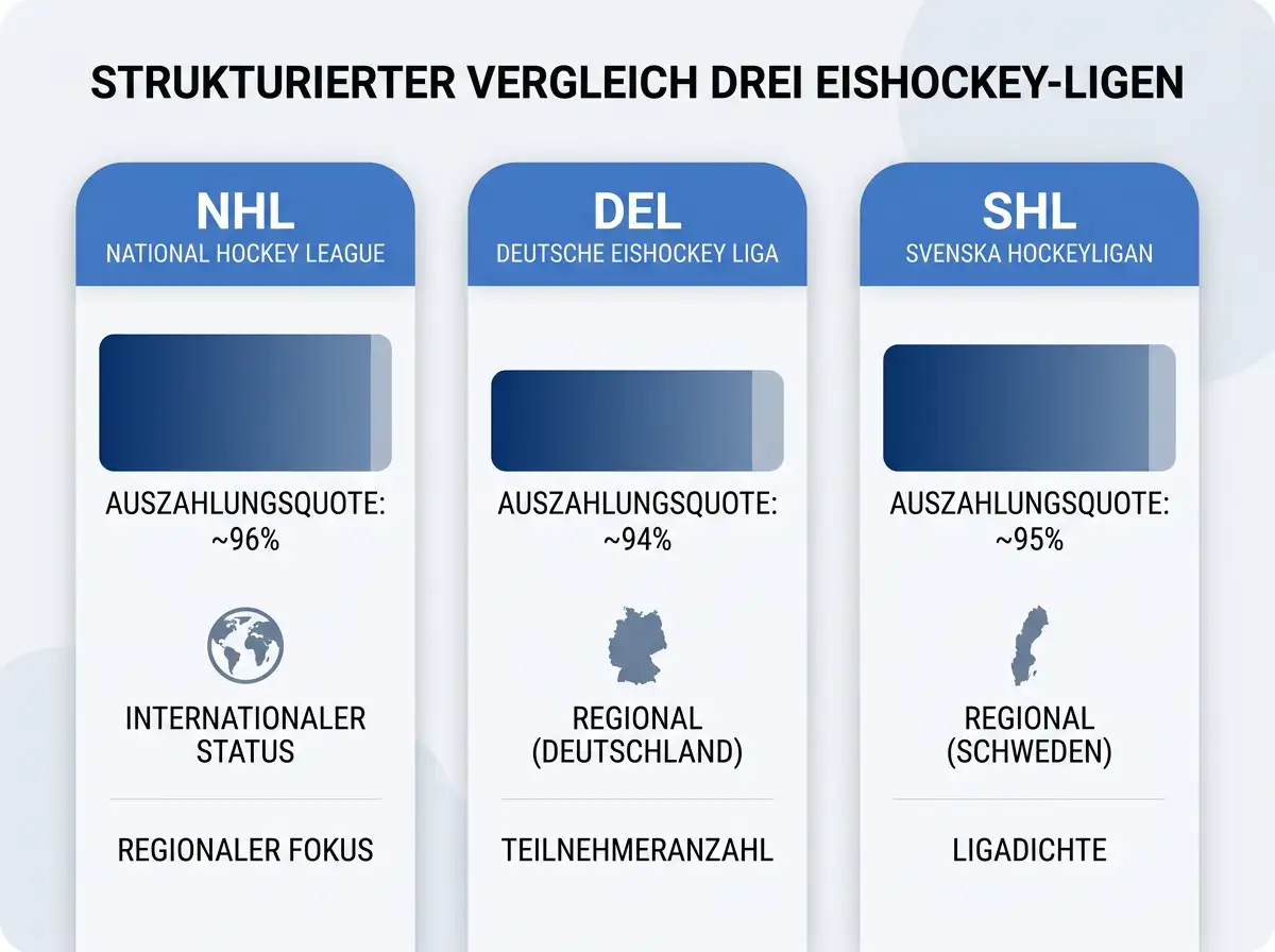 NHL DEL KHL Quotenvergleich 2026 – Tabelle mit Auszahlungsraten der drei Eishockey-Ligen